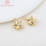 4PCS 10x15MM 24K Plated Brass Zircon Star Charms Pendants Earrings Accessorie