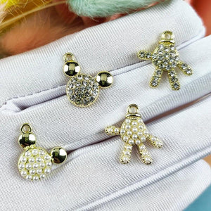 10Pcs Rhinestone Pearl Mickey Paw Charms Golden Pendants DIY Accessory