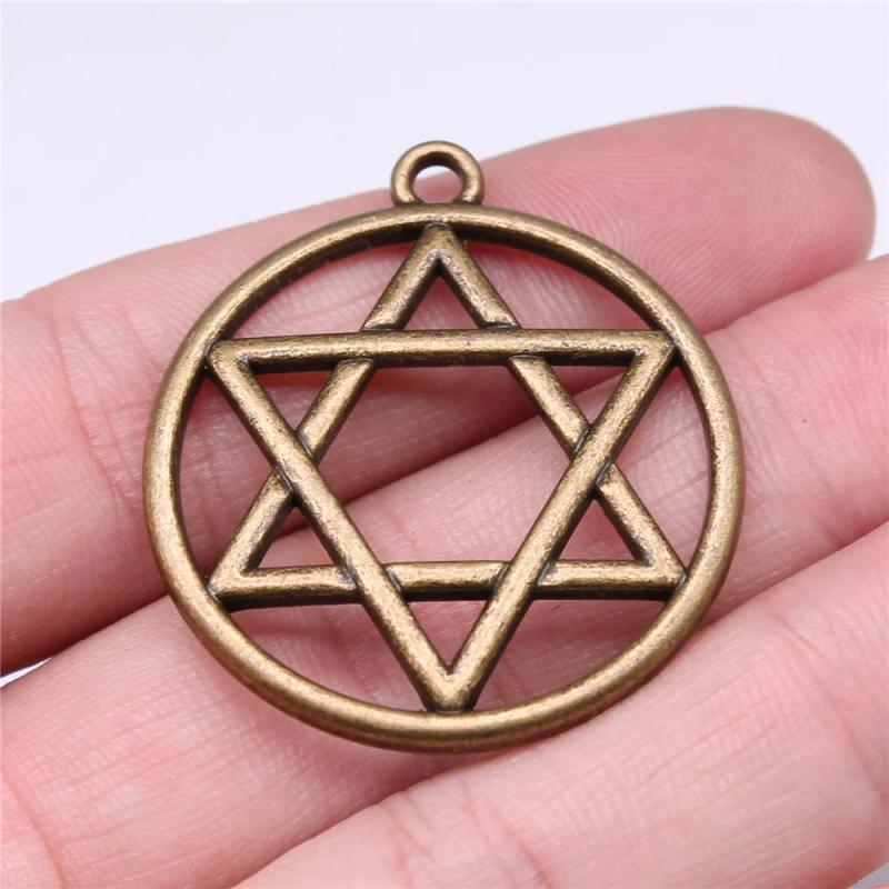 6pcs 39x35mm David Star Charm Round Pendant for Jewelry Making