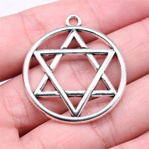 6pcs 39x35mm David Star Charm Round Pendant for Jewelry Making