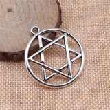 6pcs 39x35mm David Star Charm Round Pendant for Jewelry Making