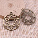 6pcs 39x35mm David Star Charm Round Pendant for Jewelry Making