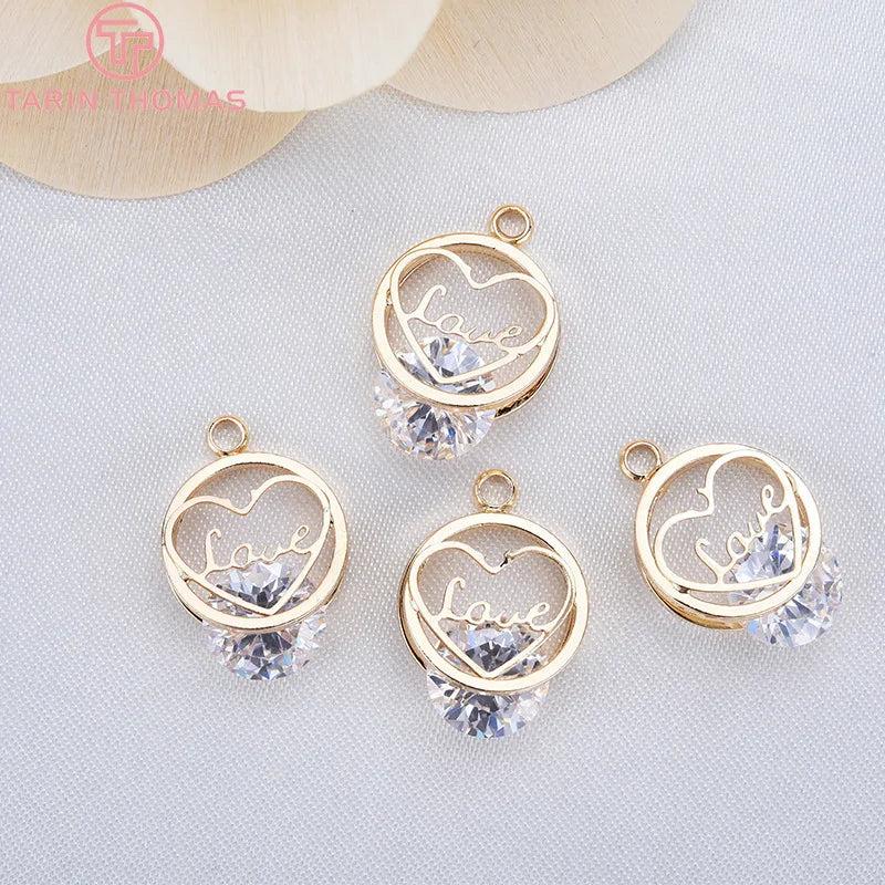 4PCS 12MM 24K Champagne Heart Charms Pendants DIY Jewelry