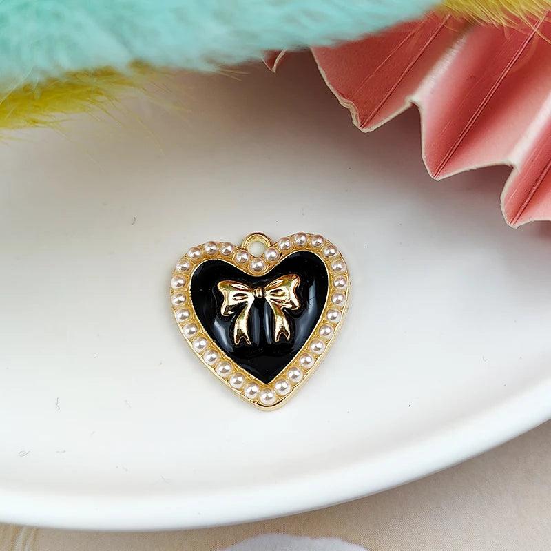 10pcs Pearl Bow Heart Charms Jewelry DIY Accessory Love Shapes