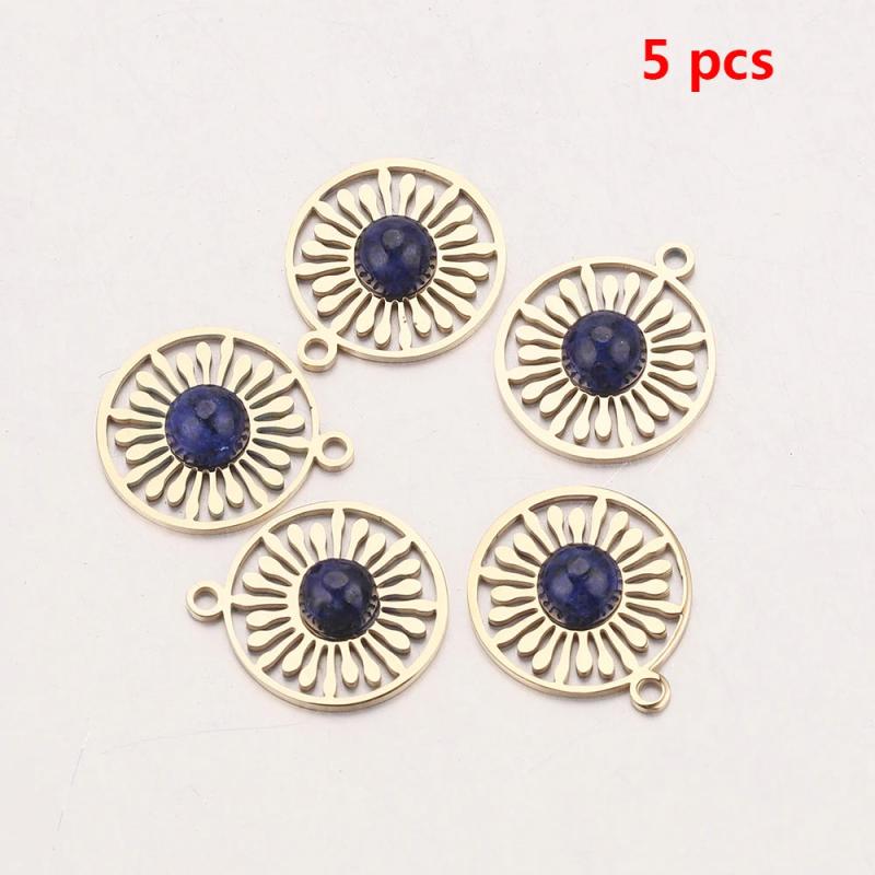 5pcs Stainless Steel Charms Natural Stone Flower Pendants for Jewelry Making