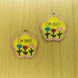 10pcs Cartoon Star Floral Enamel Charms Letter Flower Charm Pendant