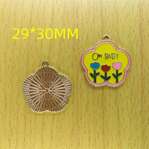 10pcs Cartoon Star Floral Enamel Charms Letter Flower Charm Pendant