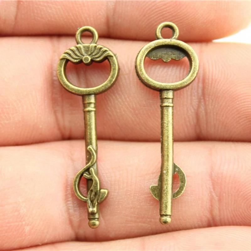 20pcs 34mm Key Charms Antique Bronze Pendants Jewelry Accessories