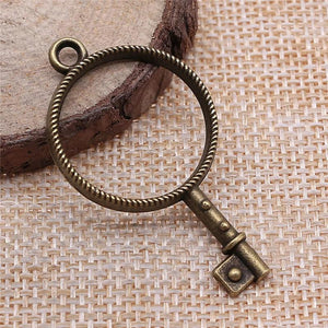 10pcs Key Shape Metal Frame Charms Antique Bronze Plated Findings
