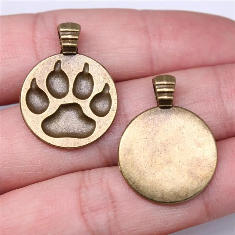 10pcs Dog Paw Pendant for Necklace Making Antique Bronze Silver Plated DIY Jewel