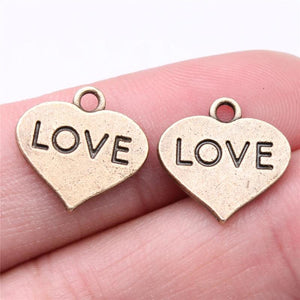 20pcs Love Heart Pendants Antique Bronze Alloy Charm