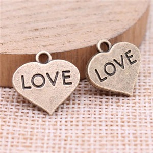 20pcs Love Heart Pendants Antique Bronze Alloy Charm