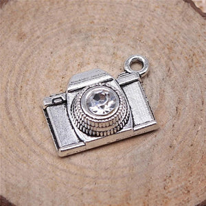 10pcs Camera With Crystal Charms Antique Silver Plated Pendant