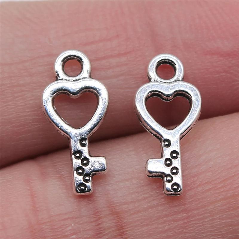 80pcs 7x15mm Key Pendant Charms Antique Silver Plated Jewelry Findings