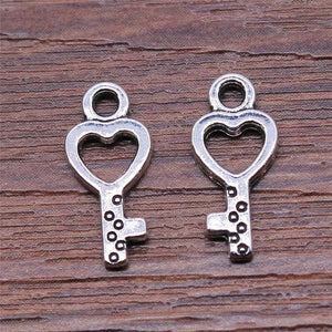 80pcs 7x15mm Key Pendant Charms Antique Silver Plated Jewelry Findings