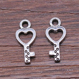 80pcs 7x15mm Key Pendant Charms Antique Silver Plated Jewelry Findings