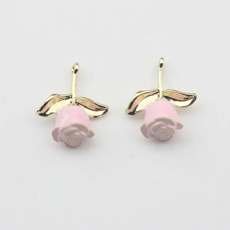 Enamel Retro Flower Rose Charm 6pcs/lot DIY Necklace Jewelry Making Accessories