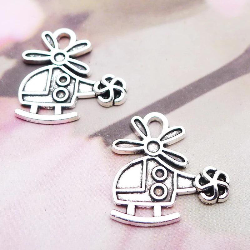 Vintage Silver Helicopter Charms 25pcs 18*19mm