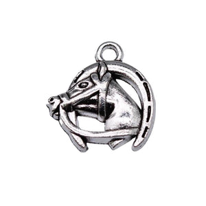 20pcs 17x15mm Lucky Horse Shoe Horse Head Charms Antique Silver Plated Pendant