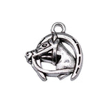 20pcs 17x15mm Lucky Horse Shoe Horse Head Charms Antique Silver Plated Pendant