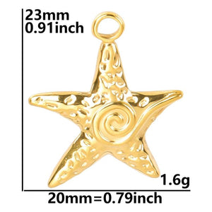 10PCS Stainless Steel Starfish Pendant Charms For Jewelry Necklace