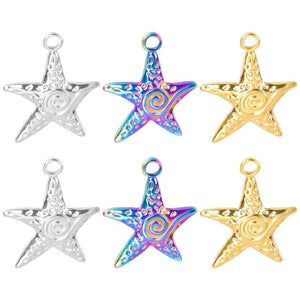 10PCS Stainless Steel Starfish Pendant Charms For Jewelry Necklace