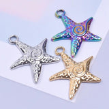 10PCS Stainless Steel Starfish Pendant Charms For Jewelry Necklace