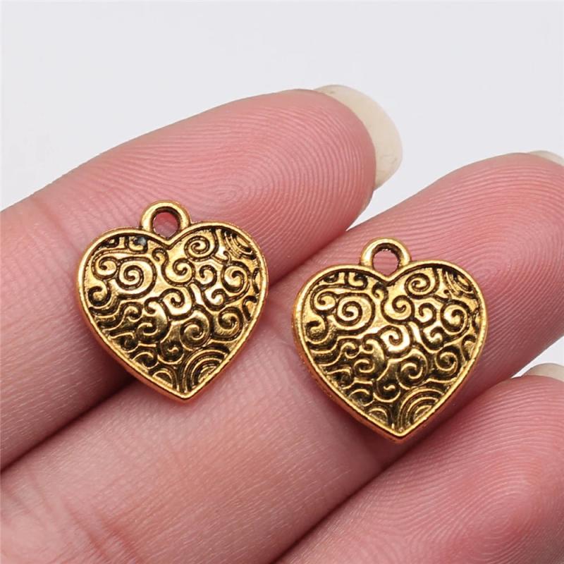 20pcs 15x15mm Antique Silver Carved Heart Charms Jewelry Making Findings