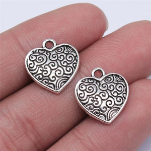 20pcs 15x15mm Antique Silver Carved Heart Charms Jewelry Making Findings
