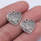 20pcs 15x15mm Antique Silver Carved Heart Charms Jewelry Making Findings