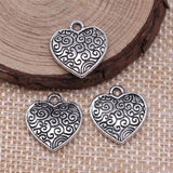 20pcs 15x15mm Antique Silver Carved Heart Charms Jewelry Making Findings