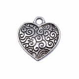 20pcs 15x15mm Antique Silver Carved Heart Charms Jewelry Making Findings
