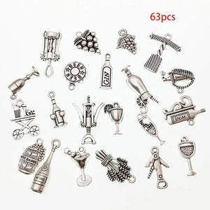63Pcs Antique Wine Glass Grape Opener Charms for DIY Jewelry Making
