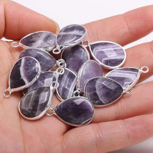 3 Natural Amethysts Water Drop Faceted Pendants 13x23mm for DIY Jewelry Making