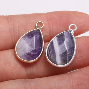 3 Natural Amethysts Water Drop Faceted Pendants 13x23mm for DIY Jewelry Making
