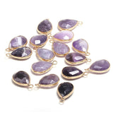 3 Natural Amethysts Water Drop Faceted Pendants 13x23mm for DIY Jewelry Making