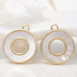 4PCS 13x15MM 24K Round Shell Pendant Charms For Jewelry Making
