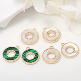 4PCS 13x15MM 24K Round Shell Pendant Charms For Jewelry Making