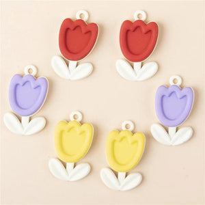 10 Pcs Mixed Enamel Tulip Flower Charms Pendant DIY Women Jewelry
