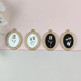 10pcs Pearl Rose Flowers Enamel Charms Earrings Metal Pendant
