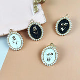 10pcs Pearl Rose Flowers Enamel Charms Earrings Metal Pendant
