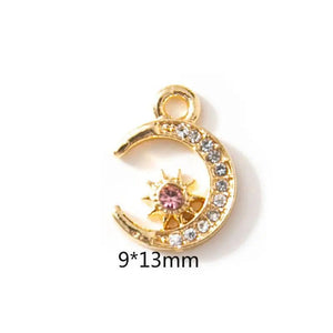10pcs Silver Moon Charm Pendants With Rhinestones for Jewelry Making