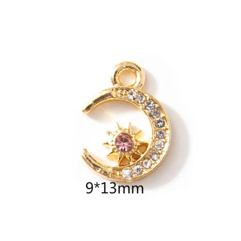 10pcs Silver Moon Charm Pendants With Rhinestones for Jewelry Making