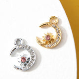 10pcs Silver Moon Charm Pendants With Rhinestones for Jewelry Making