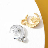 10pcs Silver Moon Charm Pendants With Rhinestones for Jewelry Making
