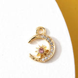 10pcs Silver Moon Charm Pendants With Rhinestones for Jewelry Making