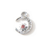 10pcs Silver Moon Charm Pendants With Rhinestones for Jewelry Making