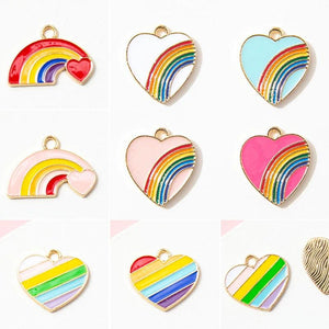 10pcs Rainbow Love Heart Drip Oil Charms for Jewelry Making