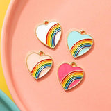 10pcs Rainbow Love Heart Drip Oil Charms for Jewelry Making