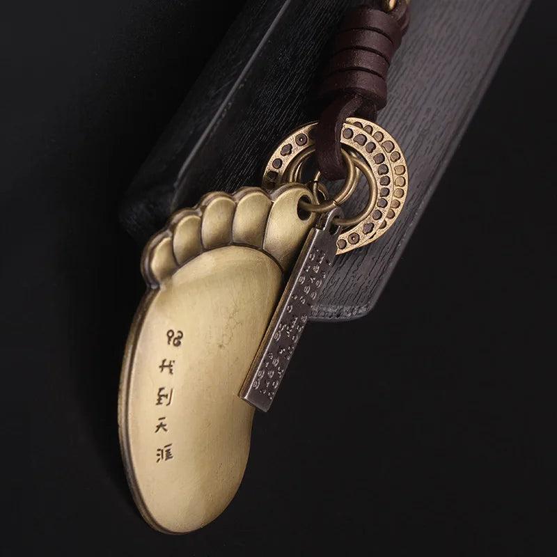 Engraved Foot Sole & Cross Charms - Vintage Jewelry Pendants